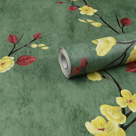 Tiny Shiny Green Floral Removable PVC Vinyl Wallpaper for Walls | Self-Adhesive, Waterproof & Easy to Clean Wall Covering | Home Décor for Bedroom, Living Room & Office