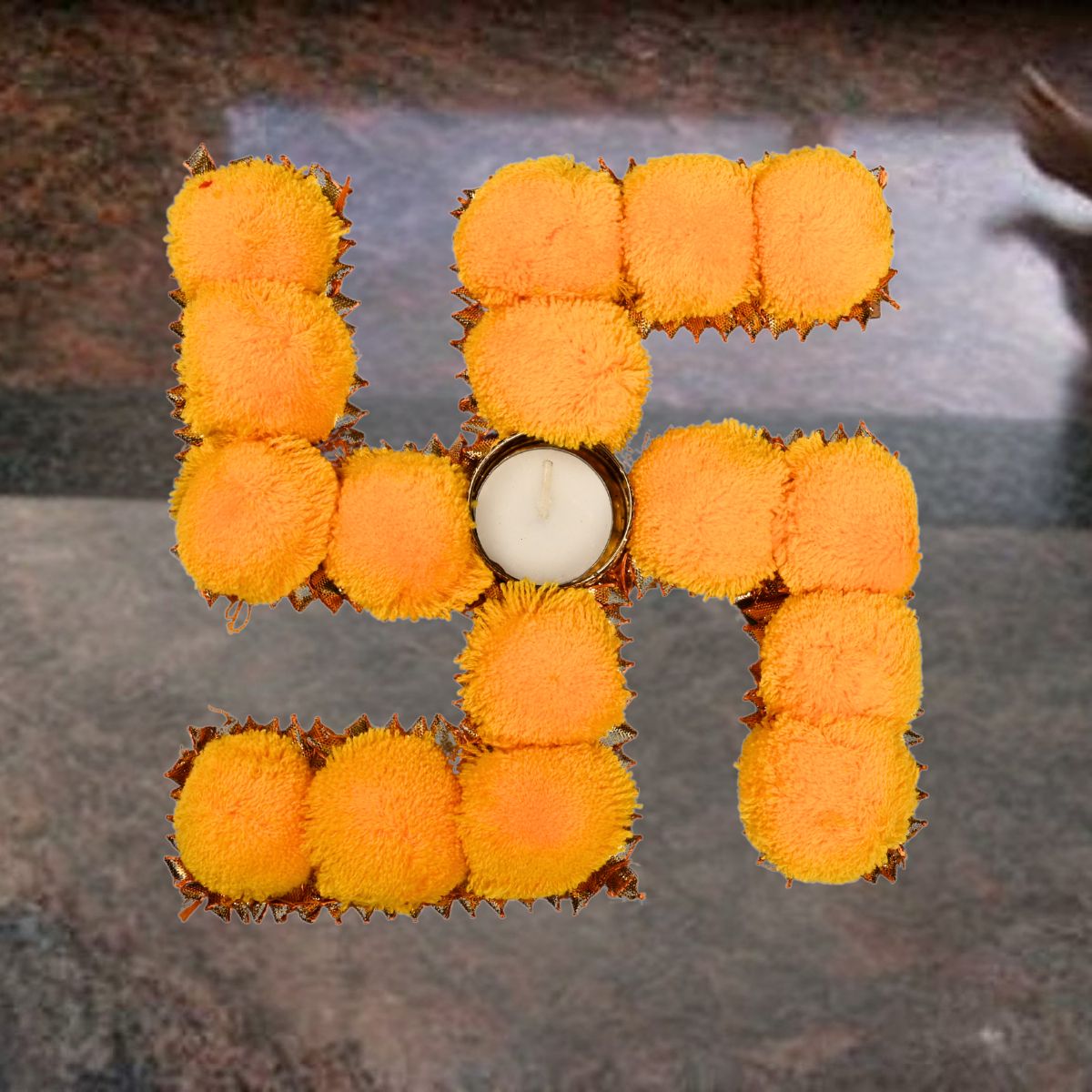 Swastik Tealight Holder with Pom Pom  MDF Base